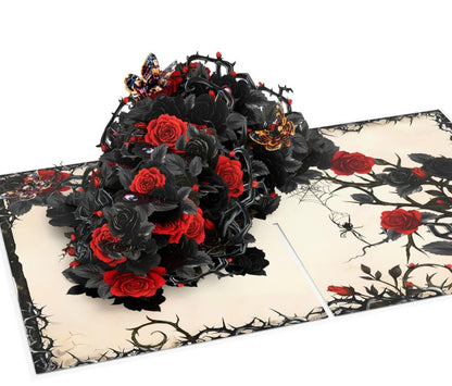 4BO Craft Gothic Black Rose 3D Greeting Card, Halloween Pop Up Card, Happy Halloween Birthday Card, Spooky Anniversary Cards for Wife Women, Goth Valentines Card