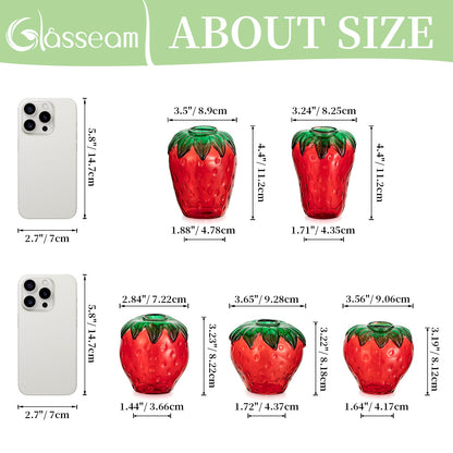 Glass Strawberry Propagation Vase Decor: Glasseam Cute mini vases Propagation Stations for Home - Unique 5Pcs Flower vase Set Terrarium Jar Gifts for Women Friends Mom Birthday Housewarming Holidays