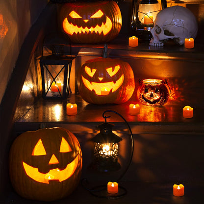 Topstone Halloween Orange Led Tealight with 4/6/8 H Timer,Remote Control Flameless Candle,Battery Powered Fake Candles,Electric Votive Candle,Pack of 12