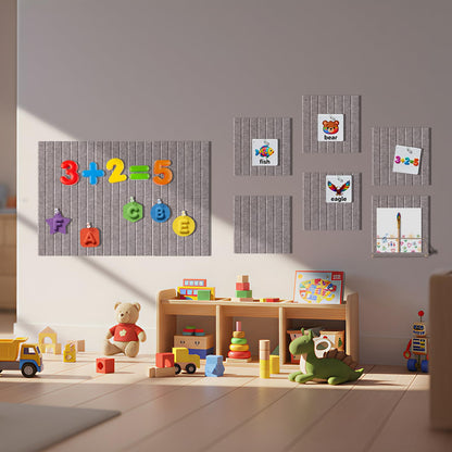 12 Pack Bulletin Boards 48" x 36" Alternative Cork Board for Office,Built-in Storage Device，Large Cork Boards for Walls ， Felt Wall Tiles, Contains Removable Security Stickers and PushPins (V-Gray)
