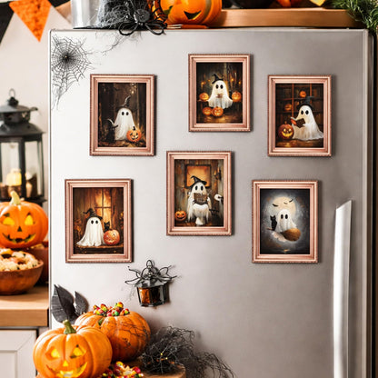Whaline 6 Pcs Halloween Refrigerator Magnets Cute Ghost Black Cat Pumpkin Mini 3D Art Frame Magnets Spooky Fridge Magnetic Stickers Decal for Party Kitchen Home Cruise Door Locker Decor