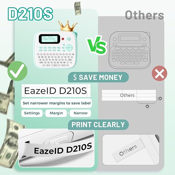 Label Maker for Kids, Desktop Label Maker Machine Labels-Waterproof, D210S Handheld Labeler Machine with Tape-12mm 0.47 Laminated White, Multiple Symbols for Home Office School Kids Teachers Gifts