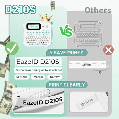 Label Maker for Kids, Desktop Label Maker Machine Labels-Waterproof, D210S Handheld Labeler Machine with Tape-12mm 0.47 Laminated White, Multiple Symbols for Home Office School Kids Teachers Gifts