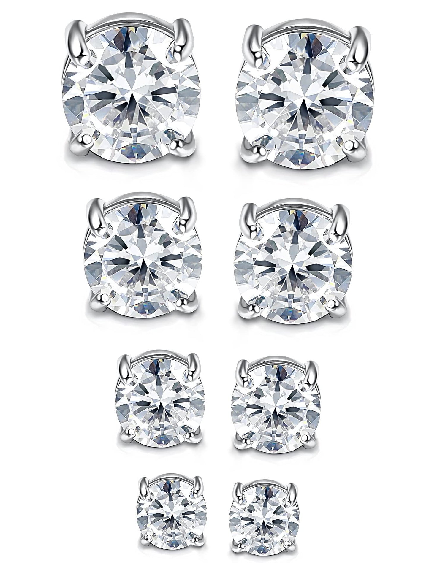 MILACOLATO 4 Pairs Stainless Steel Magnetic Stud Earrings for Men Women Round/Square CZ Inlaid Magnetic Earrings Non-Piercing CZ Clip On Stud Earring 3 Colors 4-7mm