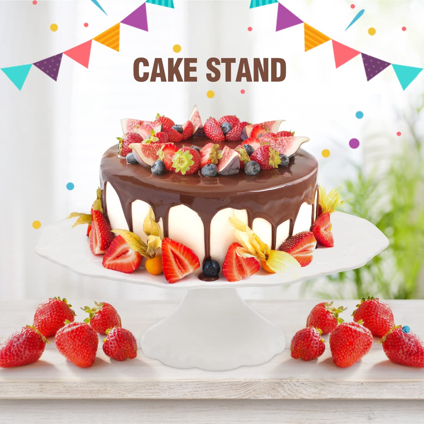 Vkinman 10 Inch Porcelain Round Cake Stand, Dessert Stand, Cake Stand for Party, Home Decorating Stand