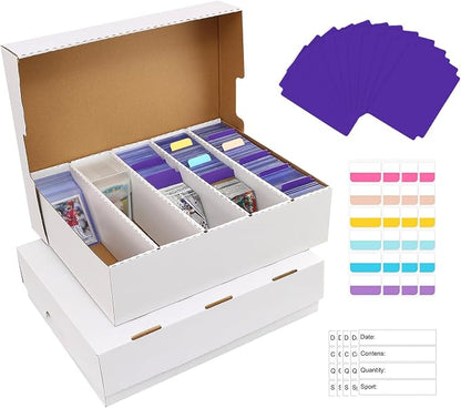 Trading Card Storage Box 5 Row,3950-count Cardboard Storage Box with 16 Pcs Dividers+24 Pcs Index Labels for Mtg, Tcg, Sports Cards (2 Pack-Large)