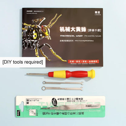 3D Metal Wasp Puzzles for Adults, Black Model Kits Mechanical Building Blocks, Difficult DIY for Assembly Gifts for Men