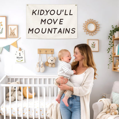 You’ll Move Mountains Nursery Banner-Hanging Rectangular Canvas Flag Poster Wall Art Decor for Kids Boy Girl,Bedroom Playroom Door Decoration,Christmas Gift 28.5"L×20"W