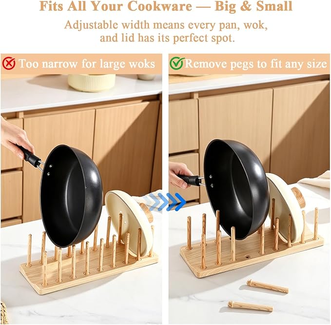 HOMQUEN Pot Lid Organizer, Sturdy Plastic Pan Lid Organizer Rack, 8 Adjustable Compartments - For Cabinet and Countertop, Pot Lids, Pans, Plates, Bowls, Cups, Cutting Boards and Books