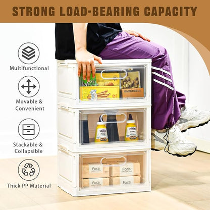 Freebat 4-Tier Stackable Storage Bins with Lid, 23QT Storage Containers,Clear Foldable Plastic Drawer Storage on Wheels,Closet Organizers and Storage for Living Room,Bedroom,Office,Dorm