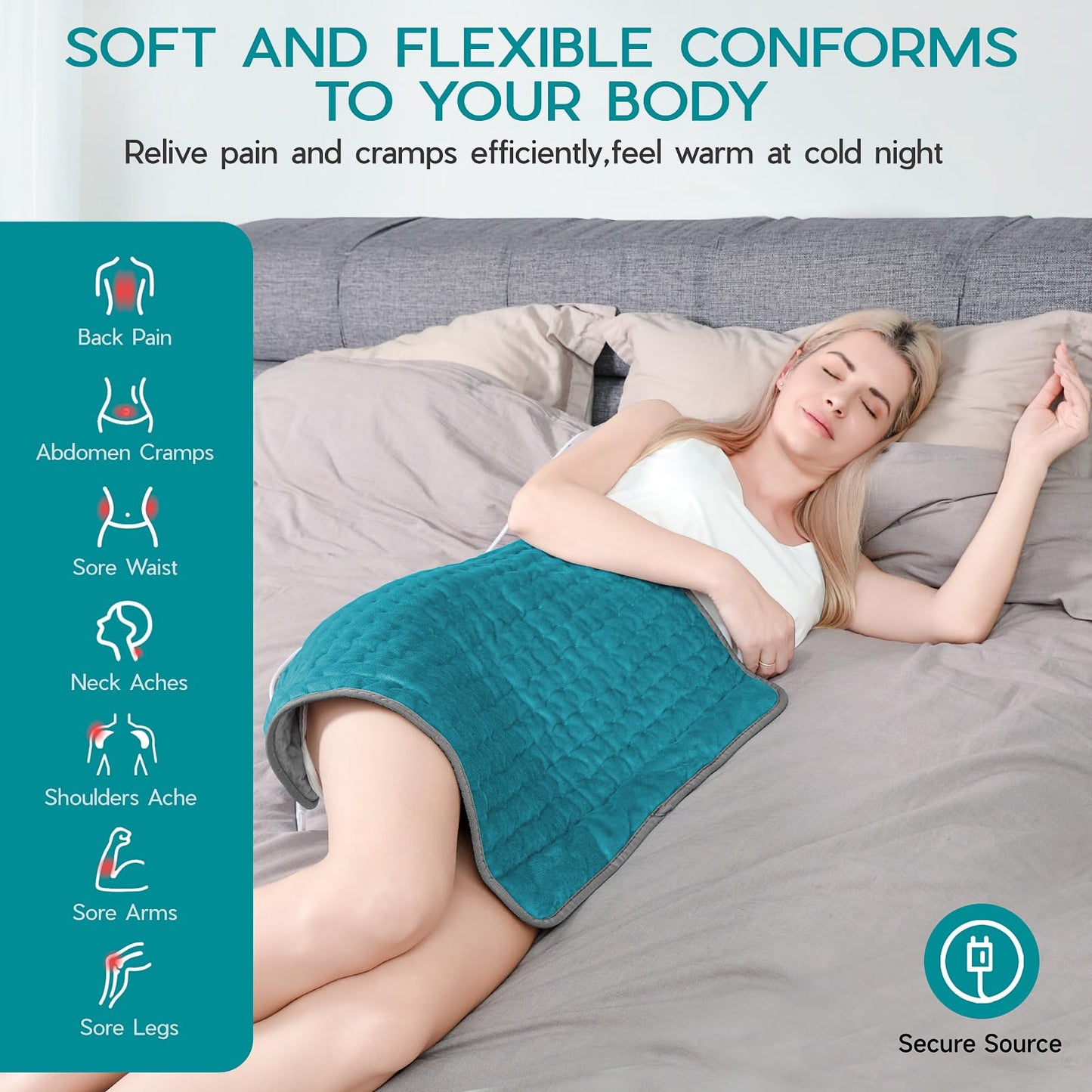 Large Heating Pad for Back Pain Relief, Electric Heating Pad for Neck and Shoulders, Auto Shut Off, Fast Heat, Christmas Gifts for Women Men, Birthday Gifts for Mom Dad (17'' x 33)