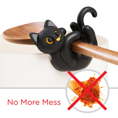 Black Cat Spoon Rest for Stove Top – Silicone Pot Clip Utensil Holder & Lid Lifter – Funny Kitchen Gadget, Unique Witchy Cat Gifts for Women & Halloween – 3" x 2.5"
