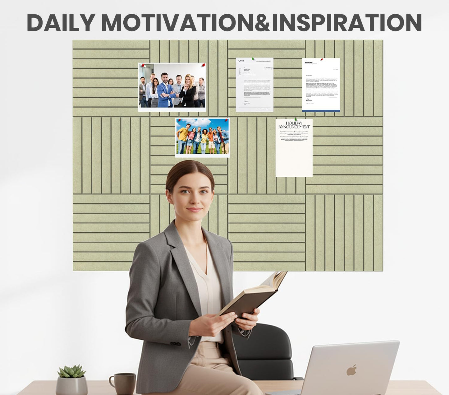 Large Cork Board Alternative 48” X 36” Felt Bulletin Board Tiles, with 30 Pushpins, 60 Adhesive Tabs,12-Pack Slat Wall Paneling, Cork Boards for Office Push Pin Board Felt Board - Sage
