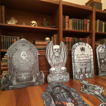 VQOIHP Halloween Tombstone Yard Signs with Stakes，Large Eerie Graveyard Design 6 PCS, Outdoor Garden, Lawn Decor, Yard Lawn Decorations Outside for Halloween Party Props