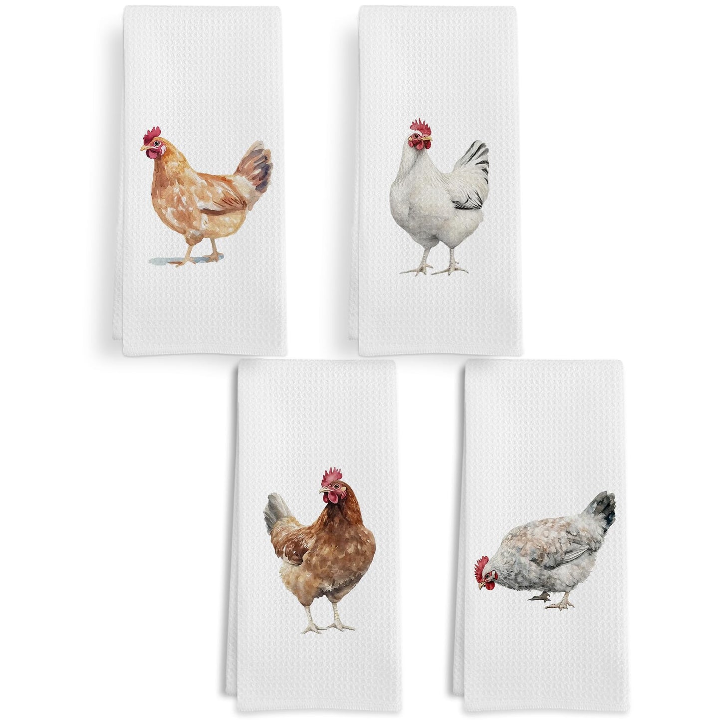 GWFSJYU Chicken Decor Kitchen Towels Set of 4, Farm Animal Rooster Dish Tea Towels for Kitchen, Chicken Gifts for Women,Farmhouse Chickens Decorative Hand Towel for Bathroom, 16x24 Inch