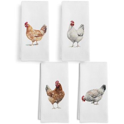 GWFSJYU Chicken Decor Kitchen Towels Set of 4, Farm Animal Rooster Dish Tea Towels for Kitchen, Chicken Gifts for Women,Farmhouse Chickens Decorative Hand Towel for Bathroom, 16x24 Inch