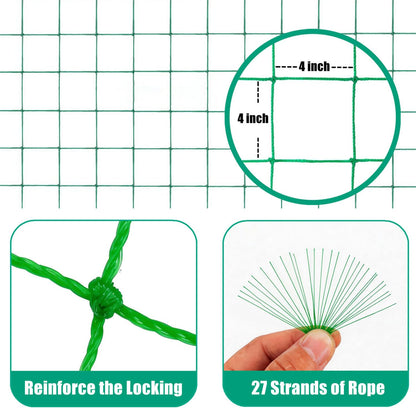 Trellis Netting for Climbing Plants, 6.6x32.8 FT Heavy Duty Garden Trellis Net with 27 Strands Nylon for Cucumber, Grape, Vine, Vegetables, Flowers, Bean, Tomato Grow Trellis Net (Green, 1 Pack)