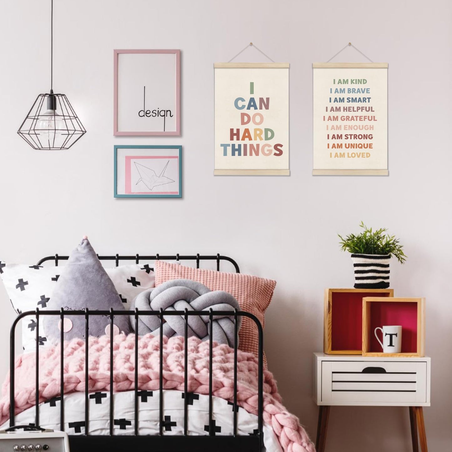 Positive Affirmations Wall Decor for Kid, Boho Classroom Decors 16x12 Inch, Motivational Poster Hanger Frame, Therapy Office, Inspirational Wall Art for School Counselor Office Bedroom, Set of 2