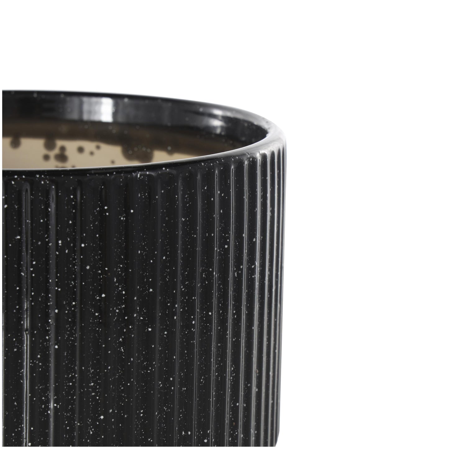 Deco 79 Ceramic Indoor Outdoor Planter Speckled Small Planter Pot with Linear Grooves and Tapered Bases, Set of 3 Planters 9", 8", 6"H, Black