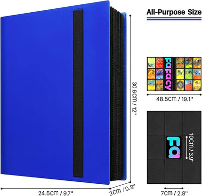 【2026】Trading Card Binder 9 Pocket, Premium Sports Collection Binder Game Cards Book with Sleeves Side Loading, Anti-open Strap Double Sided Waterproof 360 Card Folder