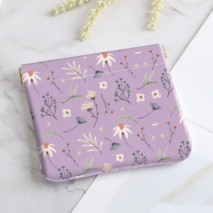 2Pcs PU Leather Small Squeeze Coin Purse Pouch Mini coin Bag Unique And Cute Wallet Cosmetic Bags Change Bag For Women Girls Men White And Purple Floral