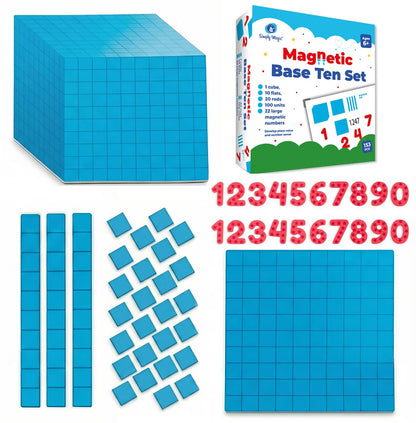 153 PCS Jumbo Magnetic Base Ten Blocks - Place Value Blocks - Math Manipulatives K-3 for Elementary Classroom, Number Blocks, Math Counters for Kids, Counting Cubes, Base 10 for 1st 2nd 3rd Grade