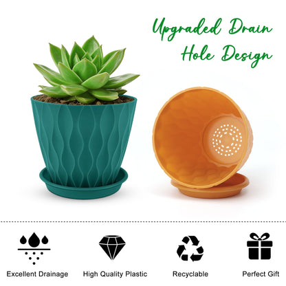 YNNICO 4 inch Plant Pots, 6 Pack Flower Pots Outdoor Indoor, Planters with Drainage Holes and Tray Saucers-Multicolor