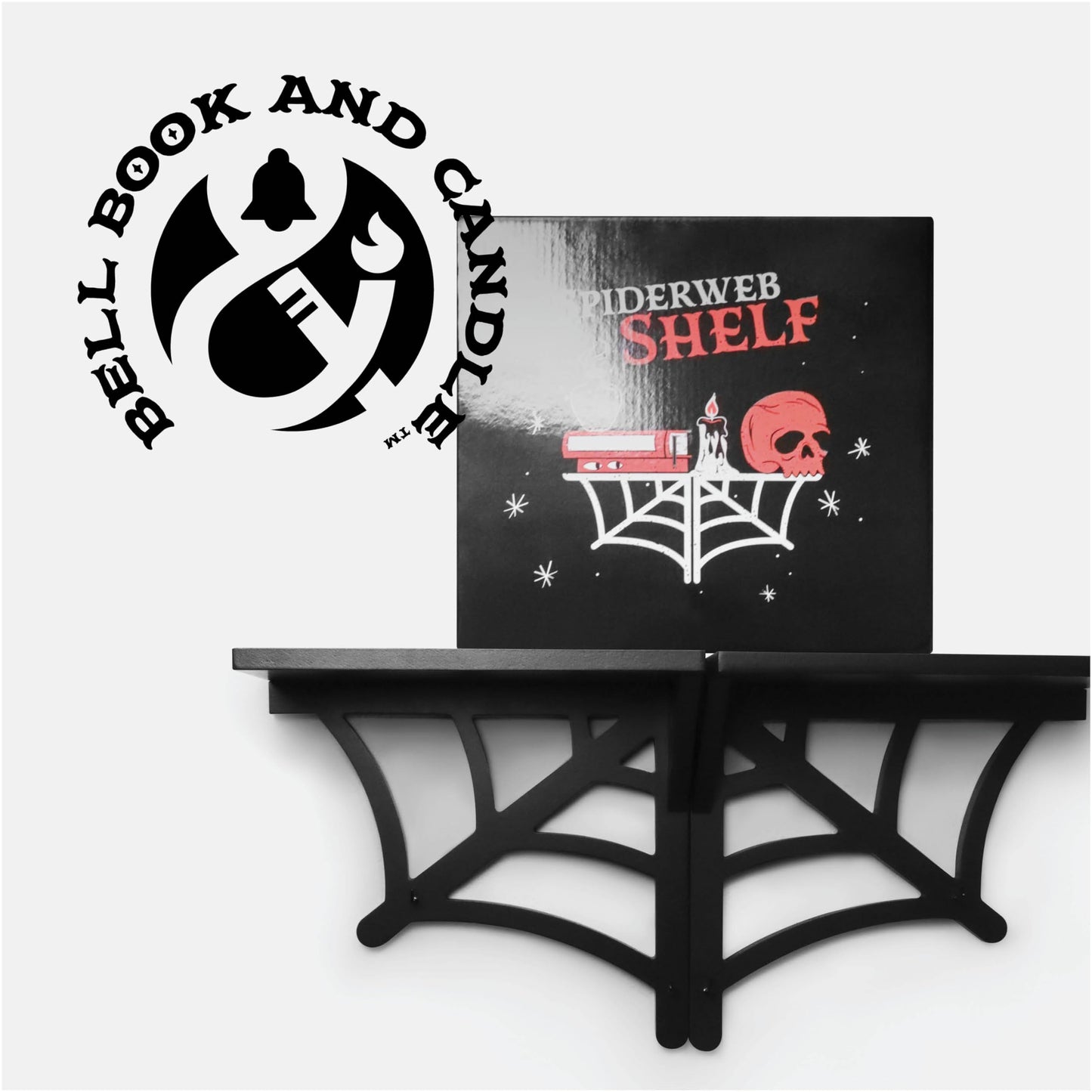 BELL BOOK AND CANDLE 2 PC Spider Web Floating Shelves - Hang Separately or Together - Spooky Gothic Decor - Goth Oddities Shelf - Horror Bookshelf