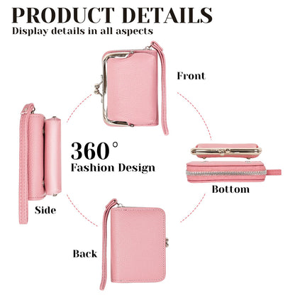 Women's RFID Blocking Wristlet Wallet - 2-in-1 Zip-Around with Coin Purse & Card Slots - Vegan Leather with Secure Clasp (Gift Ready)(Pink)