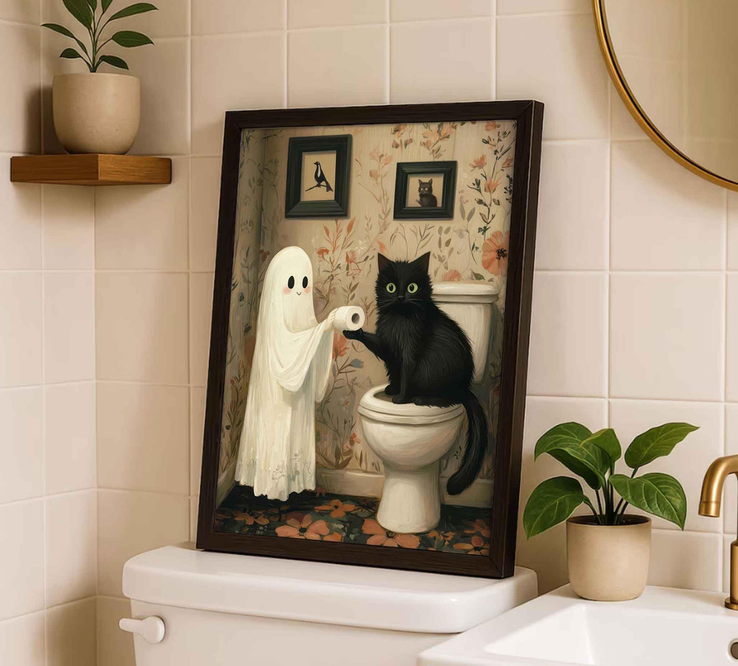 6Pcs Halloween Ghosts Wall Art Ghost Black Cat Funny Gothic Wall Decor Pictures Retro Horror Creepy Dark Academia Poster Prints for Bedroom Gallery Bar Home Decoration 8x10in Unframed