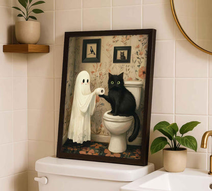 6Pcs Halloween Ghosts Wall Art Ghost Black Cat Funny Gothic Wall Decor Pictures Retro Horror Creepy Dark Academia Poster Prints for Bedroom Gallery Bar Home Decoration 8x10in Unframed