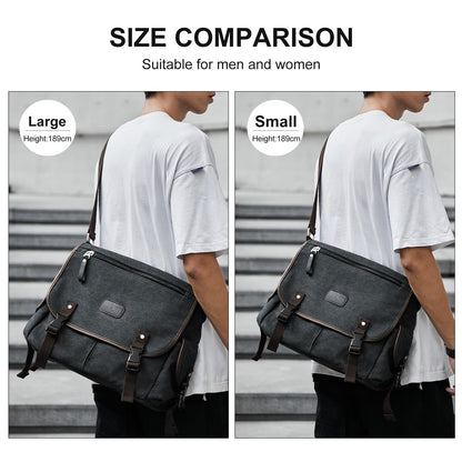 Messenger Bag for Men,Unisex Canvas Shoulder Bag,Classic Vintage Military Messenger Bags for women, satchel Bag,Crossbody Bookbag,Black