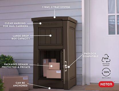 Keter Delivery Box for Porch with Lockable Secure Storage Compartment to Keep Packages Safe, One Size, Brown
