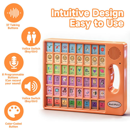 AAC Device for Autism with Grip Handle - 40 Pre-Installed Buttons & 8 Programmable Keys, Non-Verbal Communication Tool for Speech Therapy, Stroke Rehab & Aphasia, Adjustable Volume Talking Aid