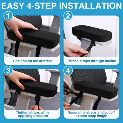 Smiry Ergonomic Office Chair Armrest Pads, Memory Foam Arm Rest Covers, Non-Slip Armrest Cushion with Adjustable Buckles and Straps, Elbow Relief for Desk, Gaming & Wheelchair (Black, Set of 2)