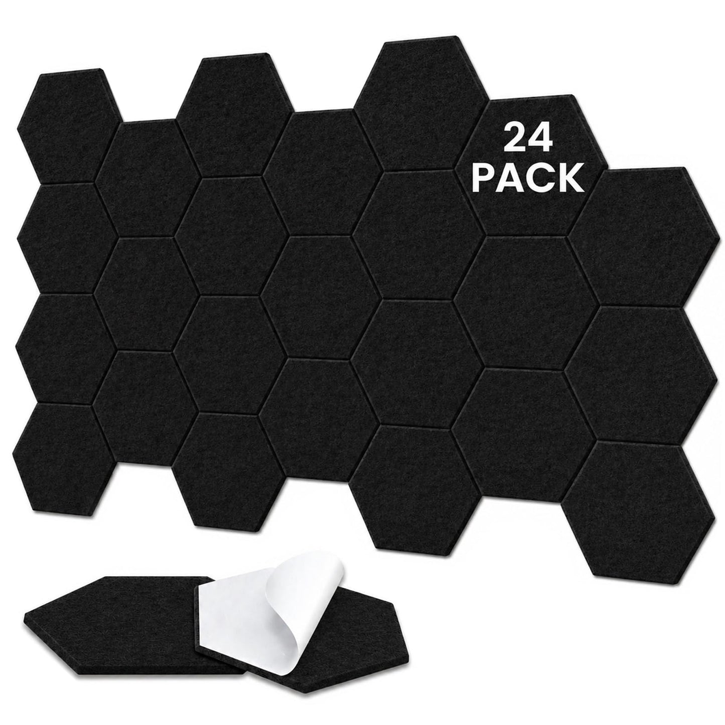 TOMAIX 24 Pack Hexagon Panel, 12"X10"X 0.4"Black Hexagon Self Adhesive Soundproof Wall Panels, High-Density Sound Absorbing Panels, Acoustic Treatment Panels