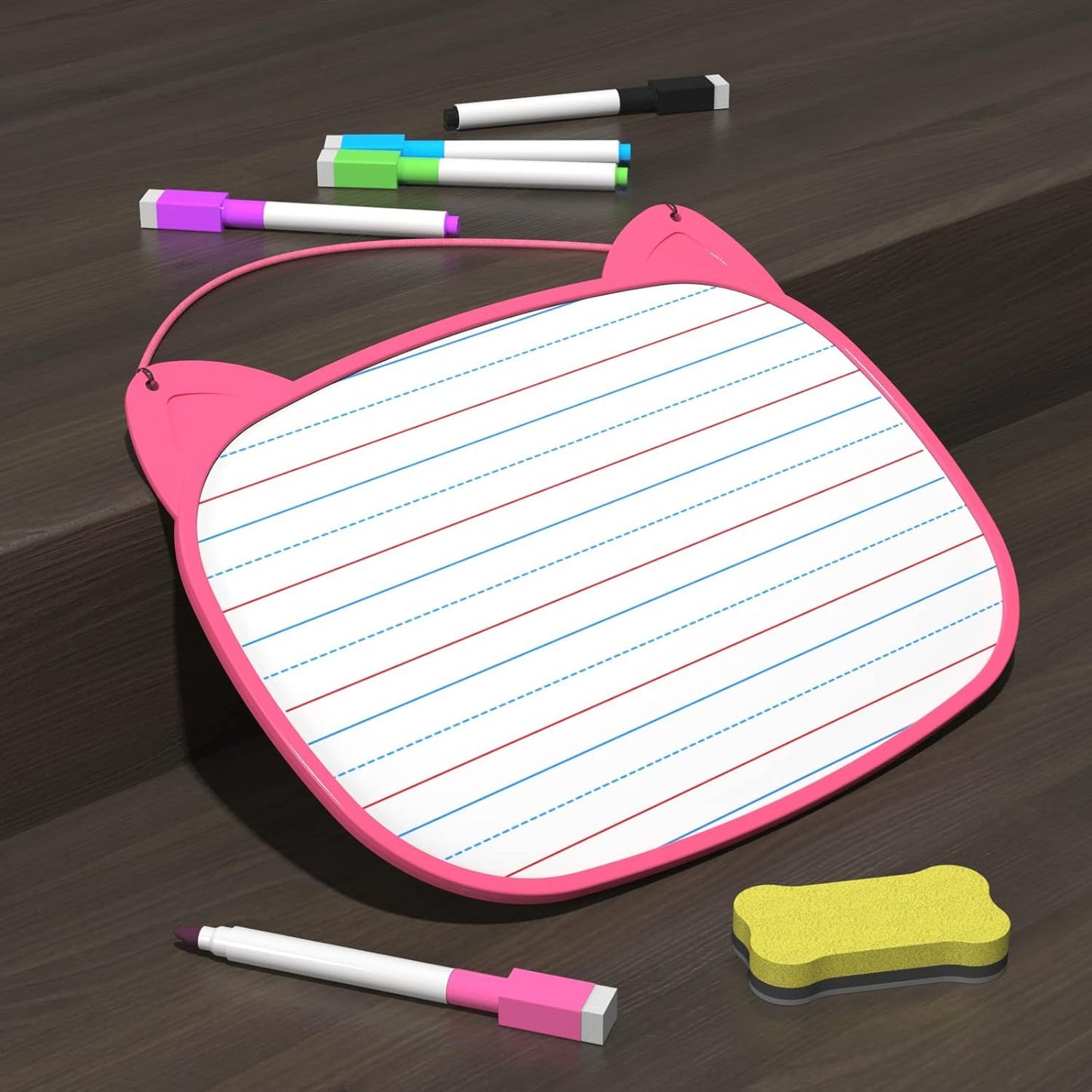 Small White Board, Small White Board 12x9 with 5pcs Dry Erase Markers, Double Sided Lapboard with Lines, Mini Hanging Whiteboard for Office (Pink)