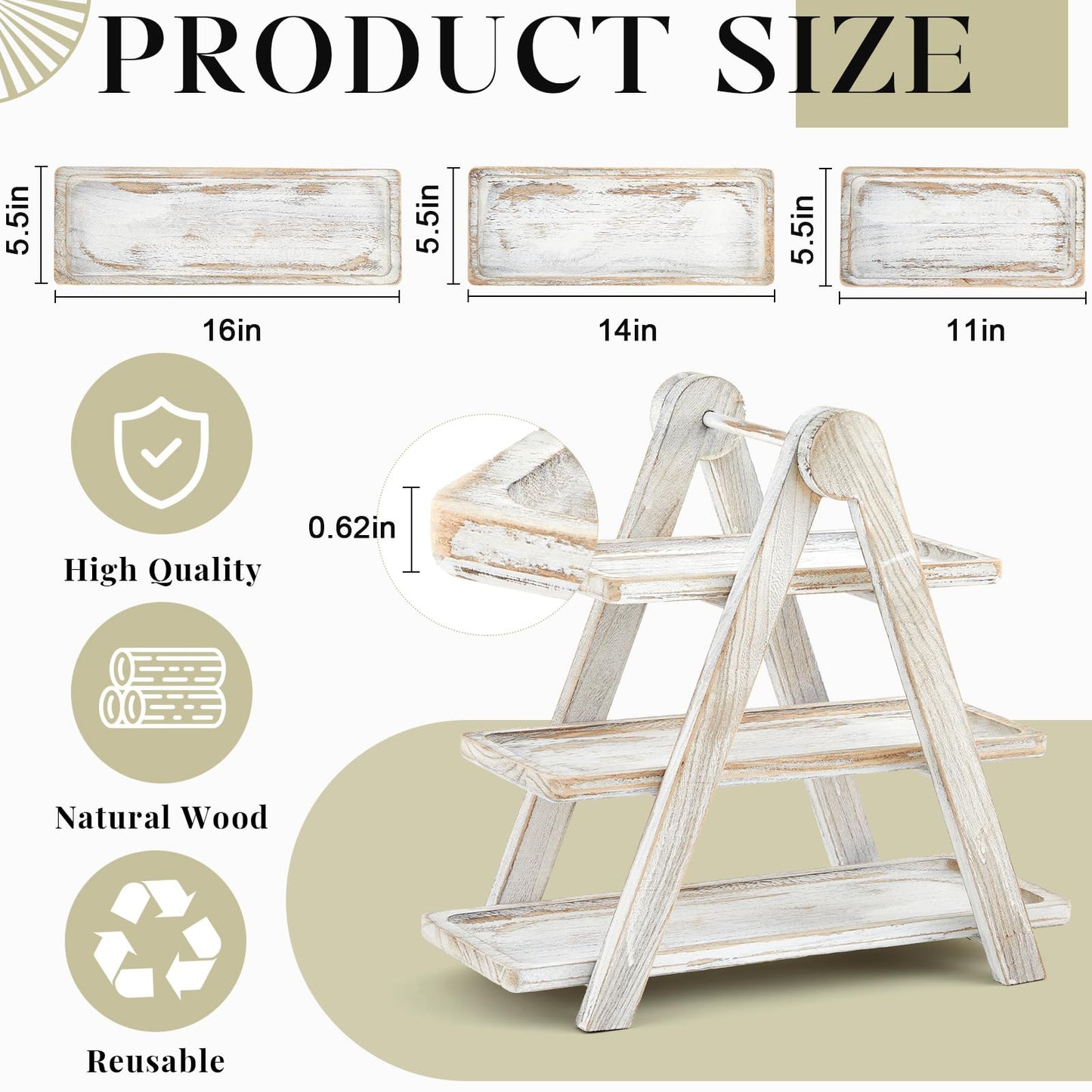 Beeveer Cupcake Stand Wooden 3 Tier Serving Tray Tiered Tray Stand Serving Trays Platters Tiered Wooden Three Tiered Ladder Cake Stand for Party Wedding Christmas Fruit Dessert Display Tray Decorative