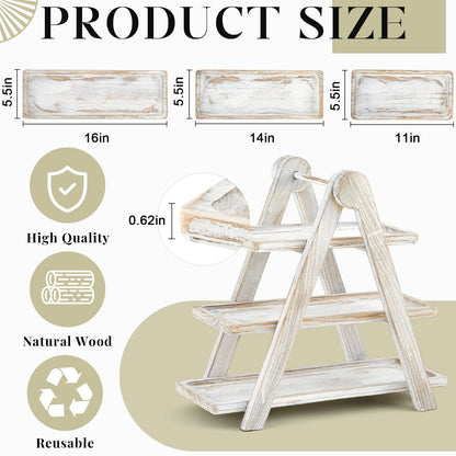 Beeveer Cupcake Stand Wooden 3 Tier Serving Tray Tiered Tray Stand Serving Trays Platters Tiered Wooden Three Tiered Ladder Cake Stand for Party Wedding Christmas Fruit Dessert Display Tray Decorative