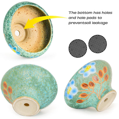 Sungmor 9.6 Inch Large Succulent Plant Pots, Pretty Hand Painted Ceramic Planter with Drainage, Indoor Outdoor Cactus Planter Bonsai Pot, Flower Pot for Indoor Plants Garden Windowsill Desktop Decor