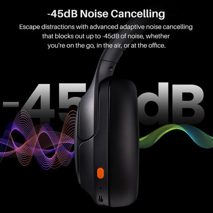 TOZO HT3 Hybrid Noise Cancelling Headphones, 90H Battery Life Wireless Over Ear Bluetooth 6.0 Foldable Headset, AI Voice Assistant with 5 Mics, Connect 2 Devices and Hi-Res Sound, 32 EQ Audio Presets