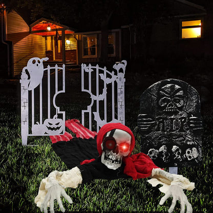 Halloween Groundbreaker Decoration, Scary Skeleton Decorations with LED Light and Sound Effect for Halloween Outdoor, Lawn, Yard, Patio, Haunted House Decorations