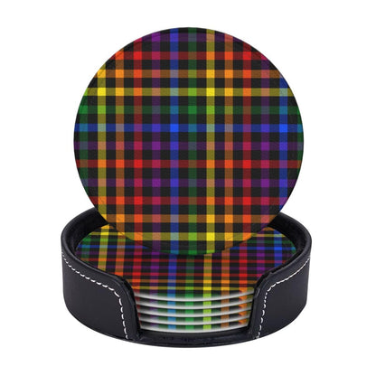 6 Pcs LGBT Gay Pride Coasters with Holder Rainbow Round Coasters Drink for Kitchen Dining Home Table Decor