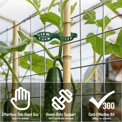 SZUAH 300 Pcs Tomato Clips for Climbing Plants & Garden Clips | All-Season Durable Reusable Plant Supports for Cucumbers, Grapes and Vegetables (Green)
