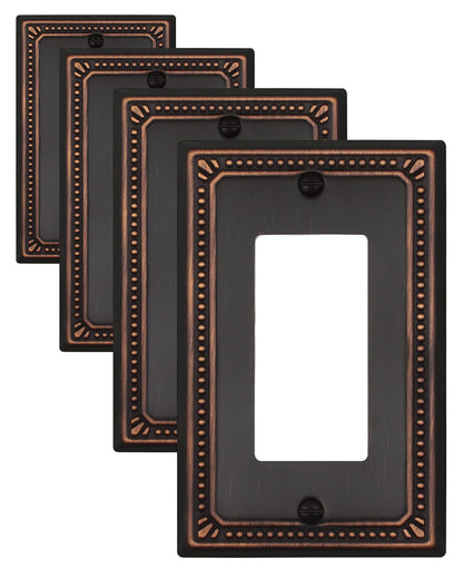 ZILLSEA Metal Wall Plates, Switch Plates and Outlet Covers, Decorative Pearl Design (1 Decorator 4PK, Aged Bronze, Midsize)