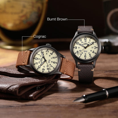 Getalia Italian Leather Watch Band | Tuscany Vegetable-Tanned Full Grain Calfskin Palm Grain Strap for Men & Women | Quick Release | Folding Clasp | 18 19 20 21mm 22 (Burnt Brown: Width-21mm)