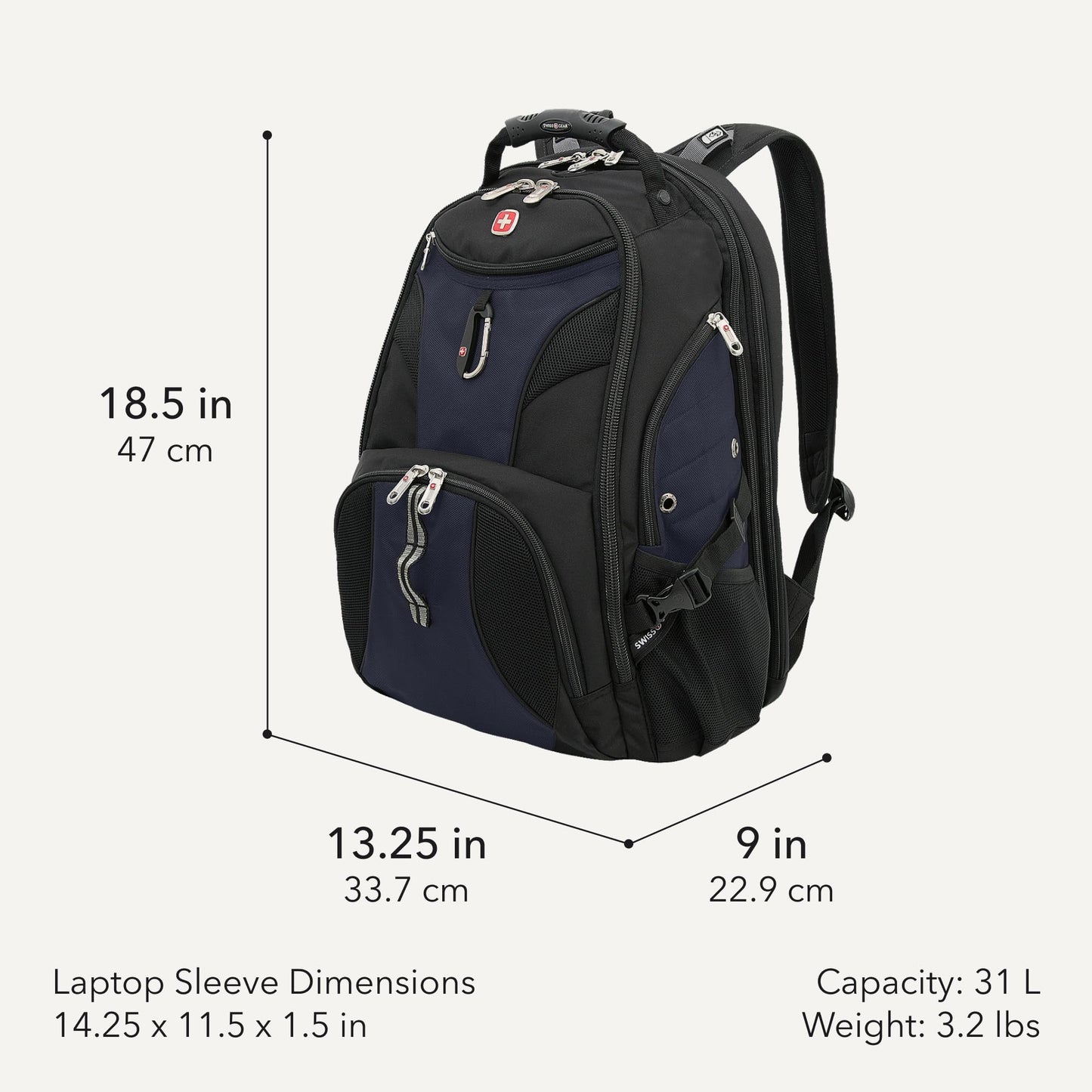 SWISSGEAR 1900 ScanSmart Laptop Backpack, Fits Most 17-Inch Laptops, TSA-Friendly Lay-Flat Design, RFID Protection, and Tablet Pocket, Black, 31L, 18.5-Inch