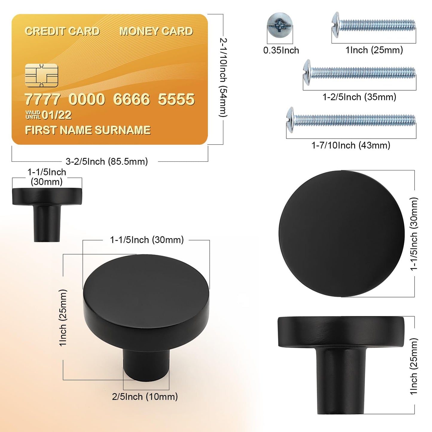Probrico 10 Pack Matte Black Cabinet Knobs 1-1/5 Inch Drawer Knobs Solid Round Kitchen Cabinet Knobs for Cupboard Dresser Hardware