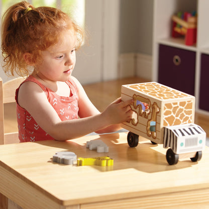 Melissa & Doug Animal Rescue Shape-Sorting Truck - Wooden Toy with 7 Animals and 2 Play Figures