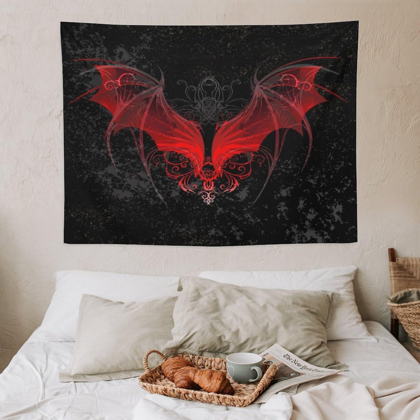 HZOHNAGO Gothic Tapestry Retro Red Bat Pattern Printed Wall Tapestry Wall Hanging for Bedroom Living Room Dorm 40" W x 30" H